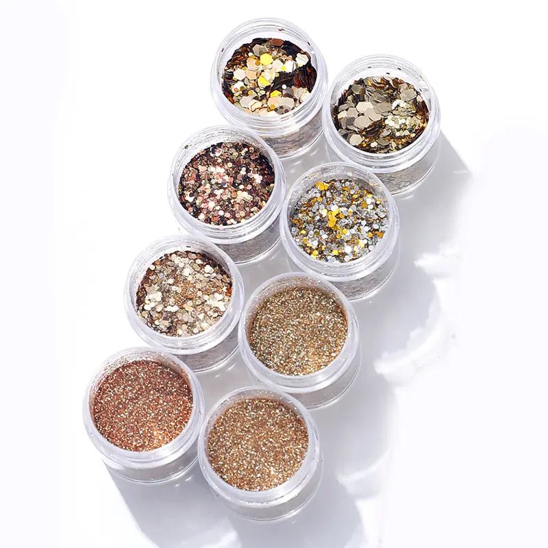 Mixed Chunky Nail Glitter Sequins - Set 6 - Gold/White - DTK Nail Supply