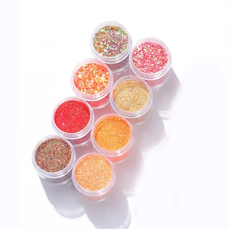 Mixed Fine/Medium Nail Glitter Sequins - Set 2 - Orange/Gold - DTK Nail Supply