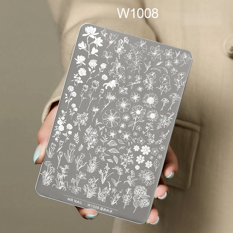 Nail Printing Steel Plate W1008 - Flower Leaves - DTK Nail Supply
