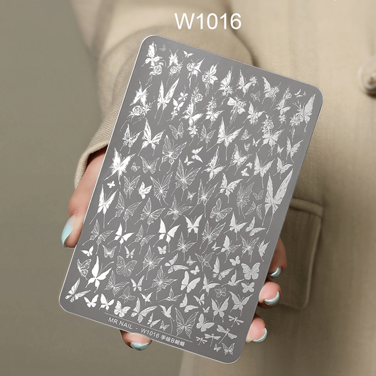 Nail Printing Steel Plate W1016 - Hand drawn B butterfly - DTK Nail Supply