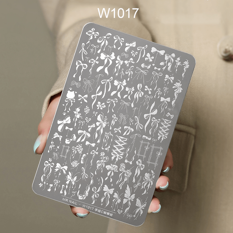 Nail Printing Steel Plate W1017 - Hand drawn C bow - knot - DTK Nail Supply