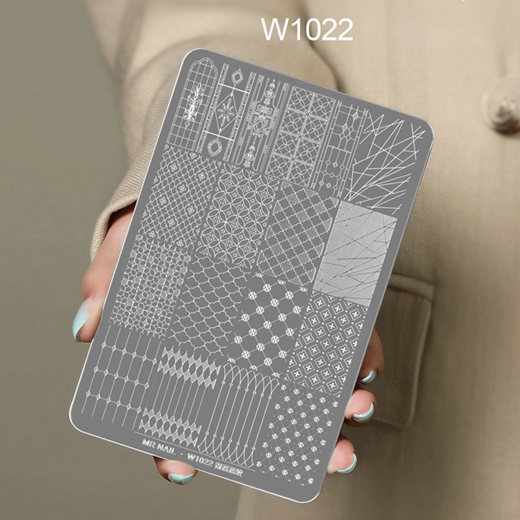 Nail Printing Steel Plate W1022 - Window grille pattern - DTK Nail Supply