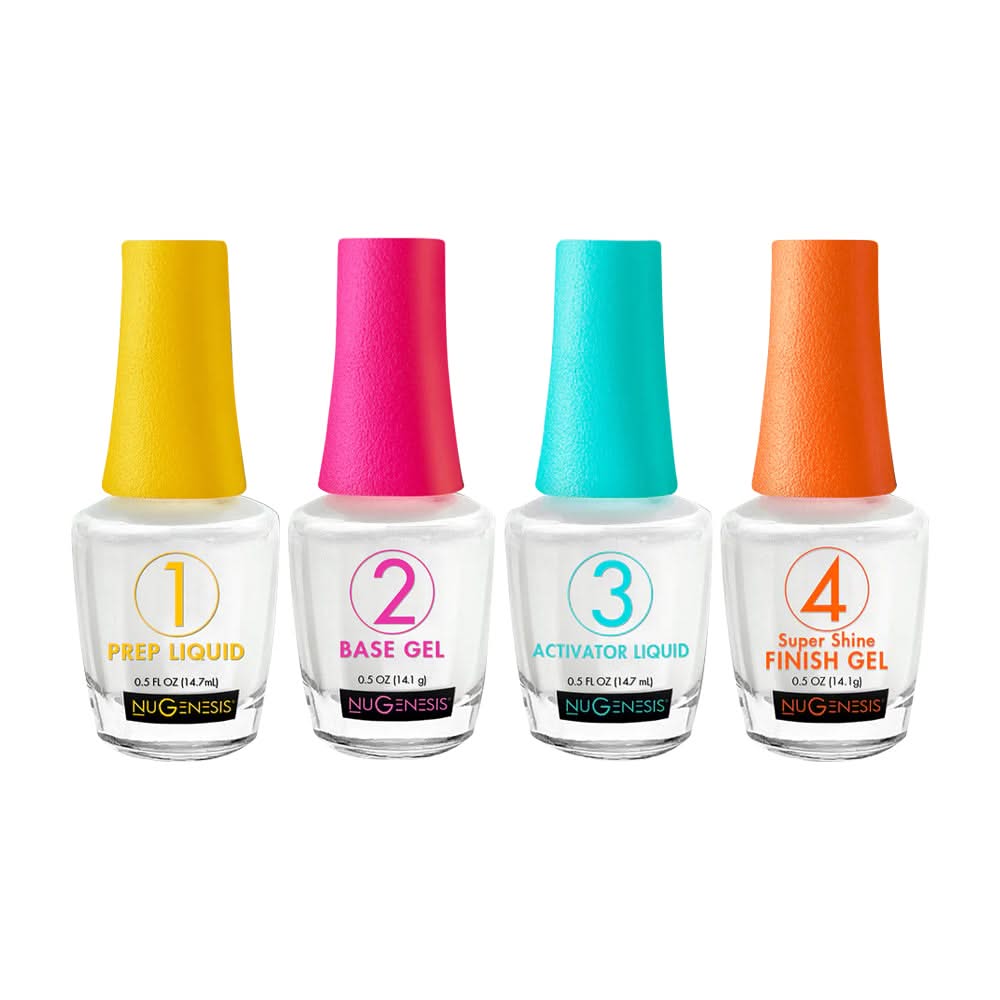 NuGenesis Dip Kit - Prep, Base, Activator, Finish - 0.5 oz - DTK Nail Supply