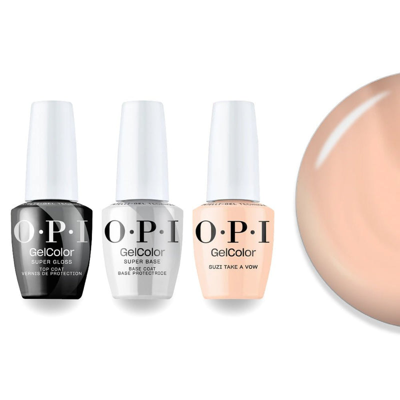 OPI F038 Suzi Take a Vow - Peach, Beige - Intelli-Gel Combo - Super Base Coat, Super Gloss Top Coat - DTK Nail Supply