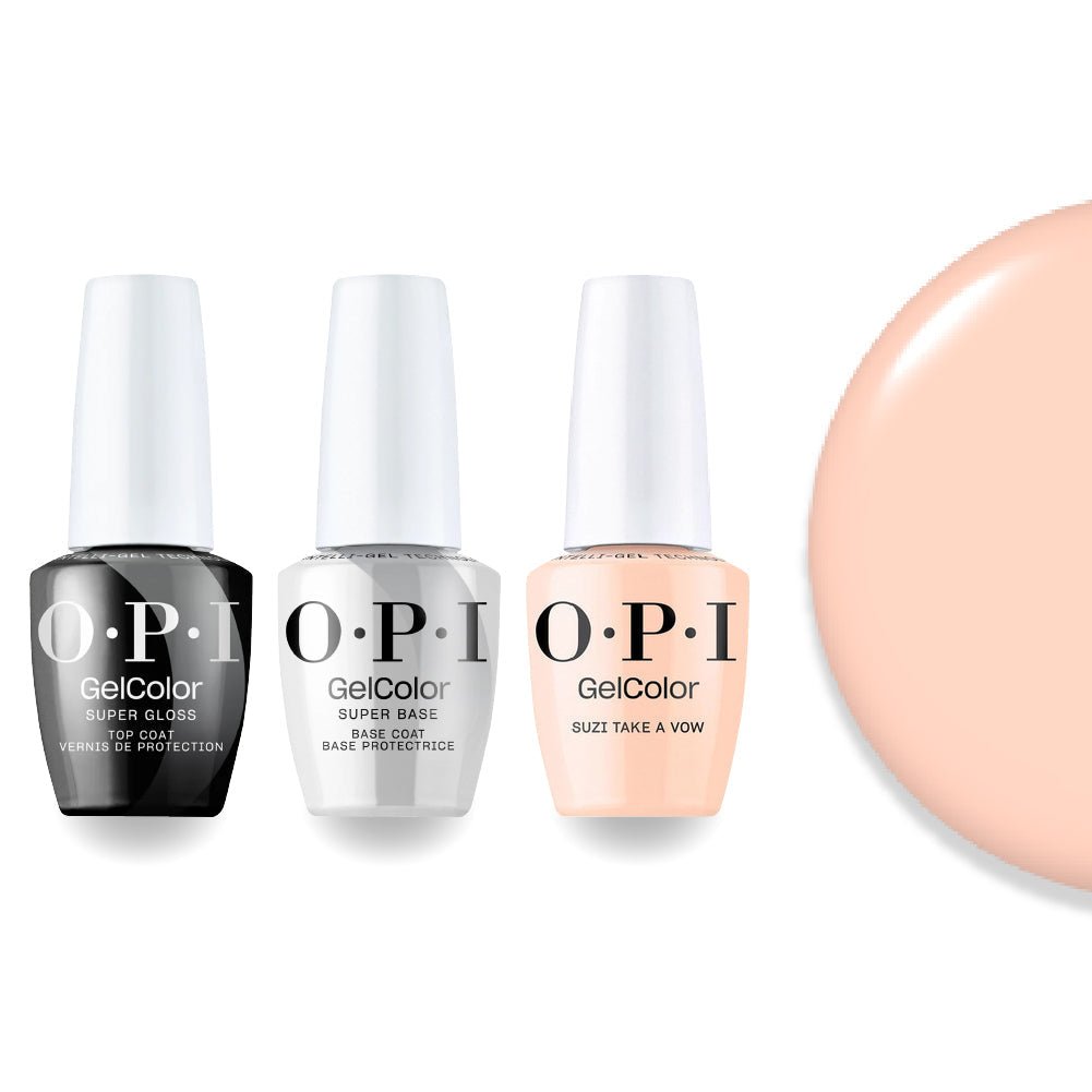 OPI F038 Suzi Take a Vow - Peach, Beige - Intelli-Gel Combo - Super Base Coat, Super Gloss Top Coat - DTK Nail Supply