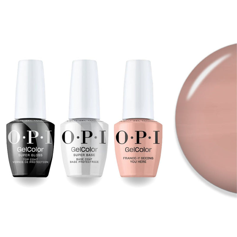OPI F039 France-y Seeing You Here - Peach, Pink - Intelli-Gel Combo - Super Base Coat, Super Gloss Top Coat - DTK Nail Supply