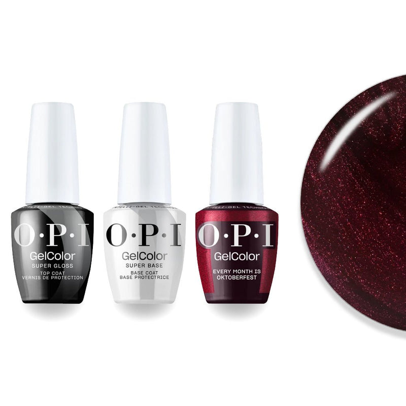 OPI F040 Every Month is Oktoberfest - Red, Purple - Intelli-Gel Combo - Super Base Coat, Super Gloss Top Coat - DTK Nail Supply