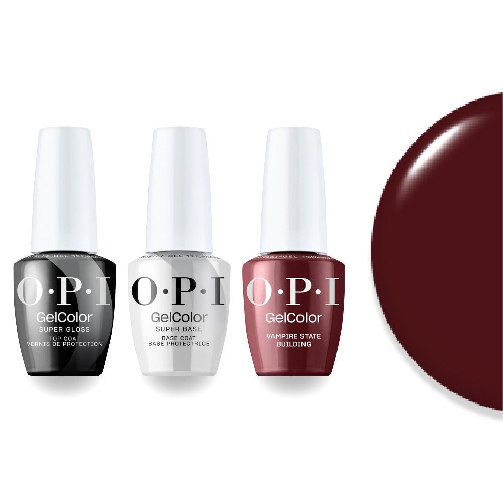 OPI F042 Vampire State Building - Red, Brown - Intelli-Gel Combo - Super Base Coat, Super Gloss Top Coat - DTK Nail Supply