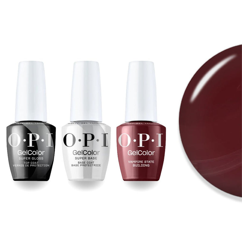 OPI F042 Vampire State Building - Red, Brown - Intelli-Gel Combo - Super Base Coat, Super Gloss Top Coat - DTK Nail Supply