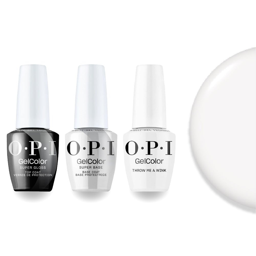 OPI F044 Throw Me a Wink - White - Intelli-Gel Combo - Super Base Coat, Super Gloss Top Coat - DTK Nail Supply