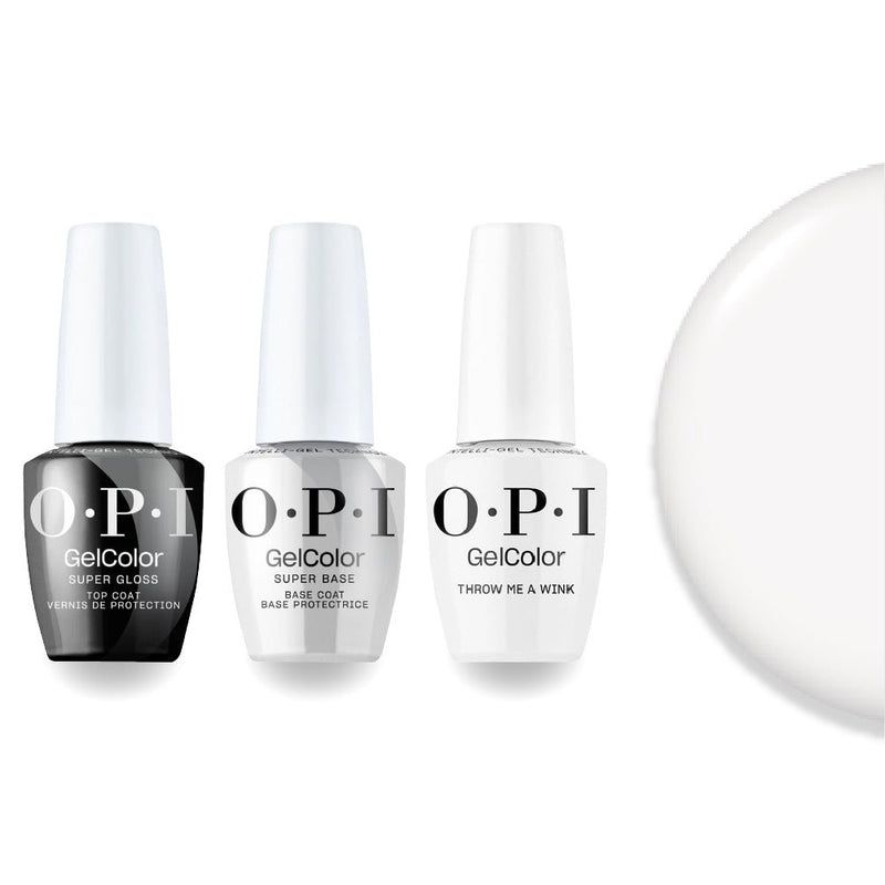 OPI F044 Throw Me a Wink - White - Intelli-Gel Combo - Super Base Coat, Super Gloss Top Coat - DTK Nail Supply