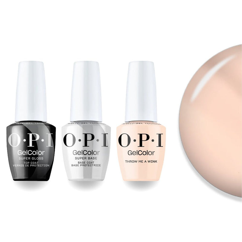 OPI F044 Throw Me a Wink - White - Intelli-Gel Combo - Super Base Coat, Super Gloss Top Coat - DTK Nail Supply