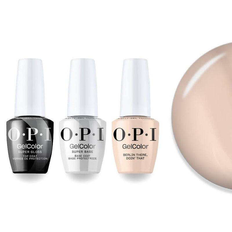 OPI F045 Berlin There, Doin' That - Pink, Beige - Intelli-Gel Combo - Super Base Coat, Super Gloss Top Coat - DTK Nail Supply