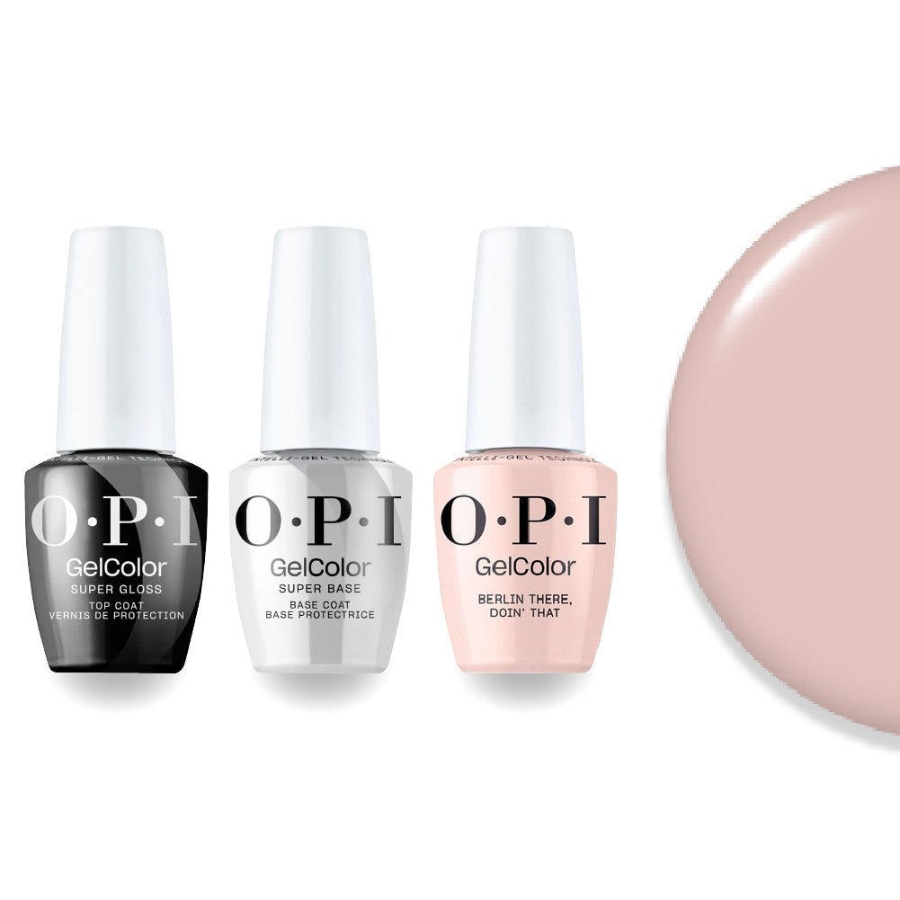 OPI F045 Berlin There, Doin' That - Pink, Beige - Intelli-Gel Combo - Super Base Coat, Super Gloss Top Coat - DTK Nail Supply