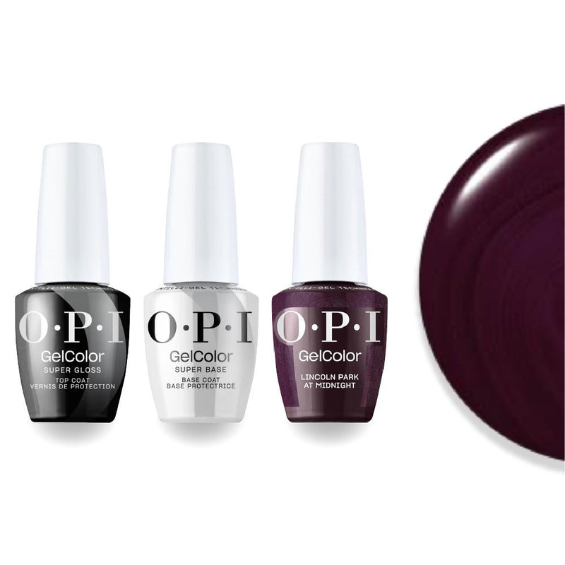 OPI F046 Lincoln Park at Midnight - Purple, Red - Intelli-Gel Combo - Super Base Coat, Super Gloss Top Coat - DTK Nail Supply