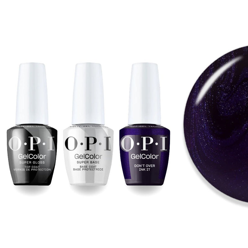 OPI F047 Don't Over Ink It - Blue, Black - Intelli-Gel Combo - Super Base Coat, Super Gloss Top Coat - DTK Nail Supply