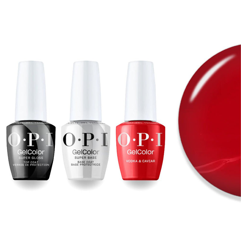 OPI F048 Vodka & Caviar - Red - Intelli-Gel Combo - Super Base Coat, Super Gloss Top Coat - DTK Nail Supply