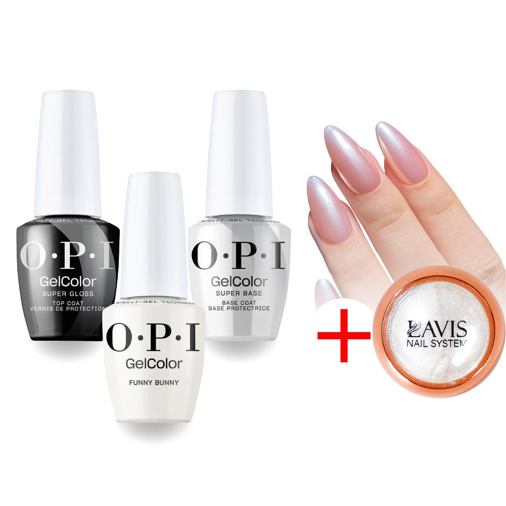 OPI H22 Funny Bunny Intelli-Gel Combo - Super Base Coat, Super Gloss Top Coat, FREE 1 Chrome Powder - DTK Nail Supply