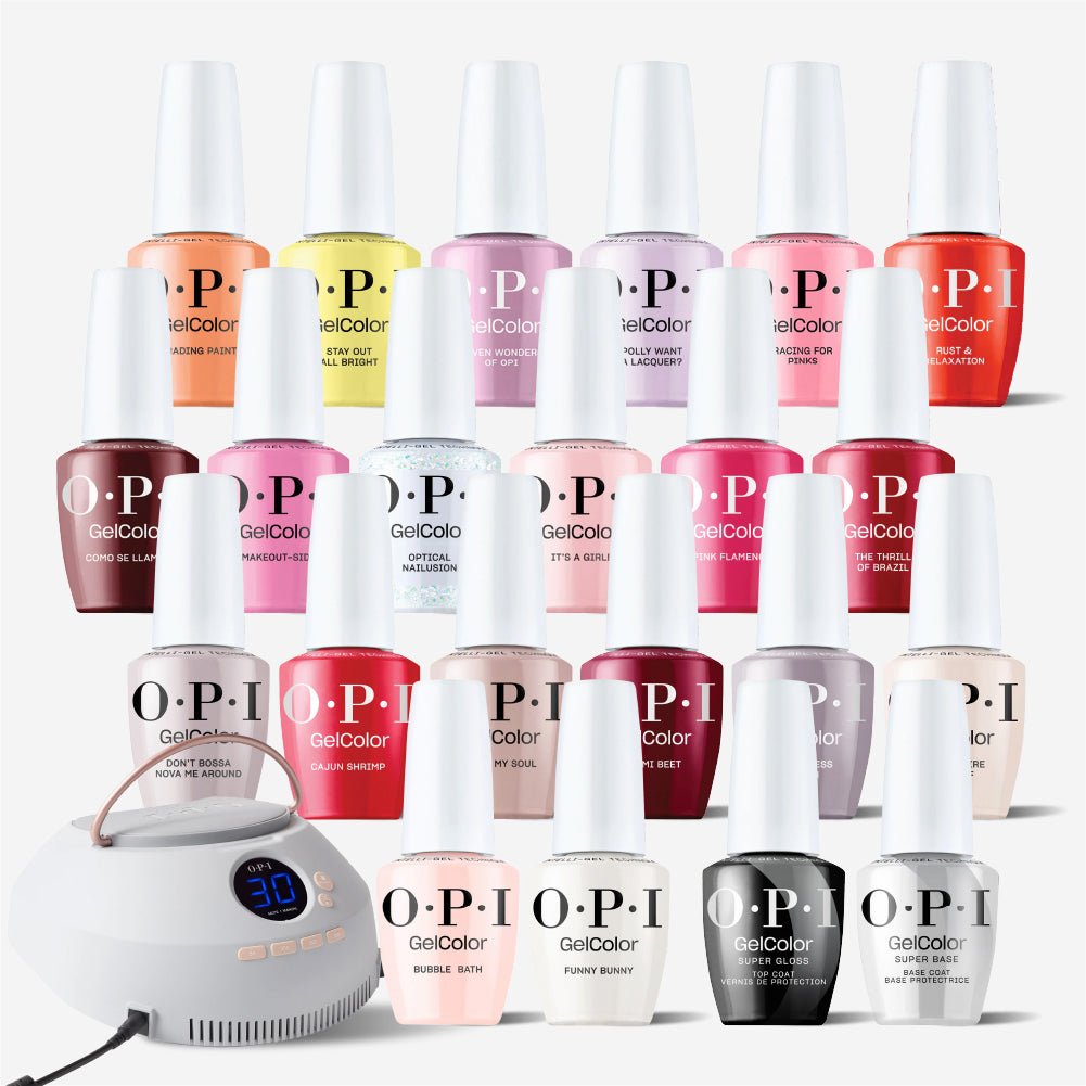 OPI Intelli - Gel - Best Sellers 20 Shade Set - OPI LED Light, Super Base Coat, Super Gloss Top Coat & Intelli - Gel - Set 1 - DTK Nail Supply