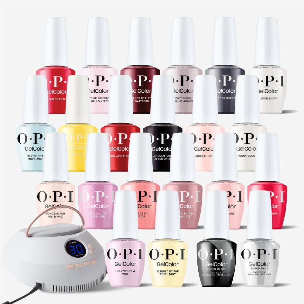 OPI Intelli - Gel - Best Sellers 20 Shade Set - OPI LED Light, Super Base Coat, Super Gloss Top Coat & Intelli - Gel - Set 4 - DTK Nail Supply