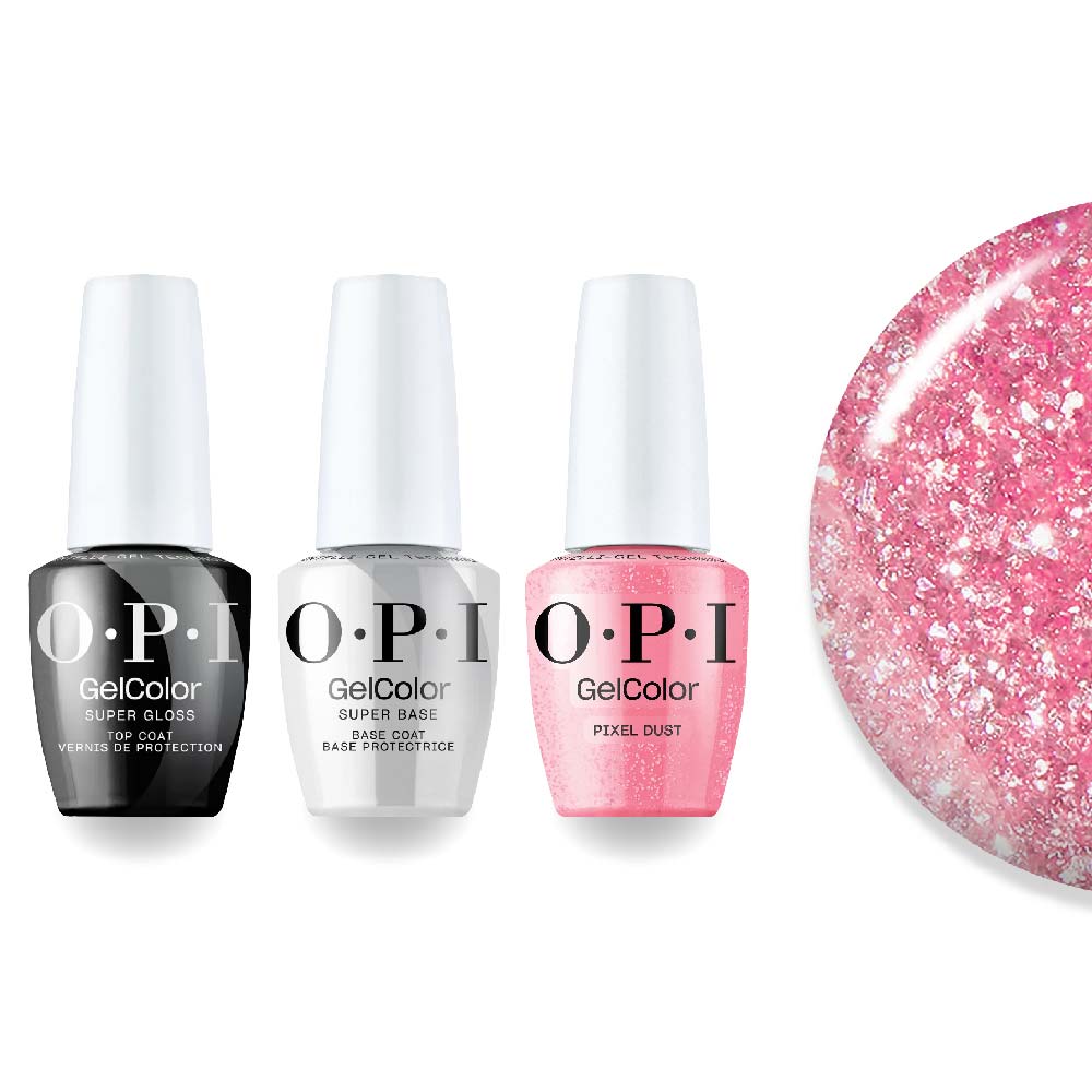 OPI Intelli-Gel Combo - Super Base Coat, Super Gloss Top Coat & D51 Pixel Dust, FREE Nail Sticker - DTK Nail Supply
