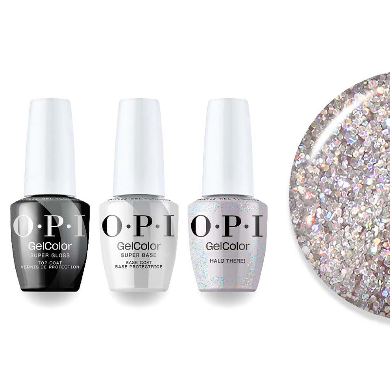 OPI Intelli-Gel Combo - Super Base Coat, Super Gloss Top Coat & E02 Halo There, FREE Nail Sticker - DTK Nail Supply