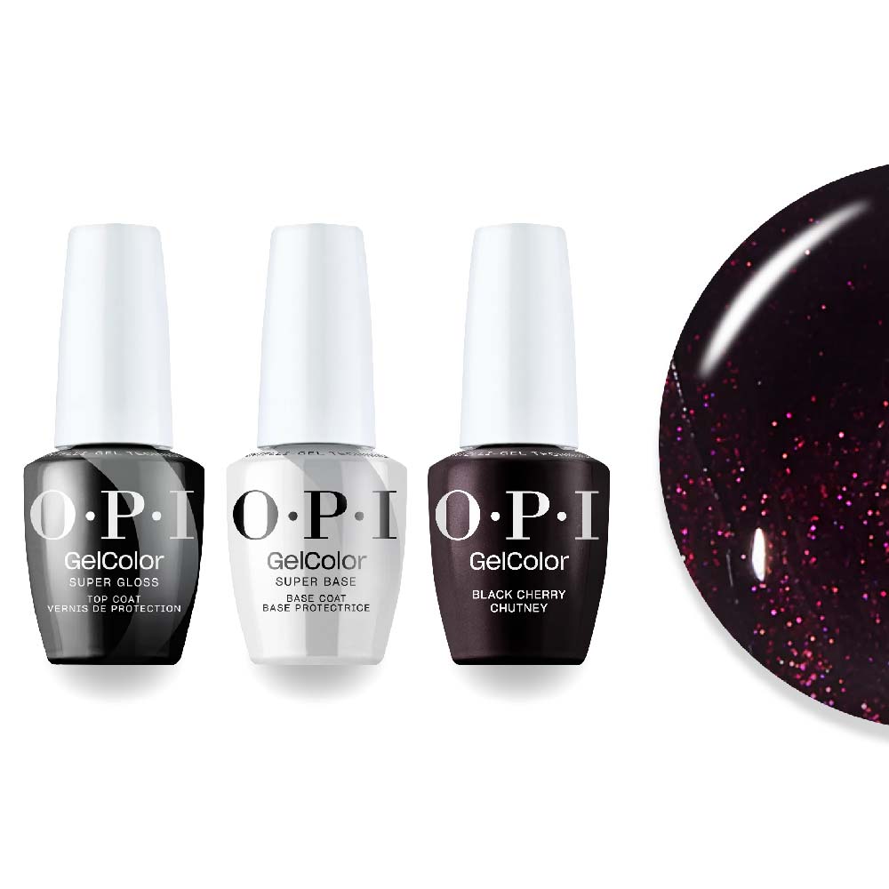 OPI Intelli-Gel Combo - Super Base Coat, Super Gloss Top Coat & I43 Black Cherry Chutney, FREE Nail Sticker - DTK Nail Supply
