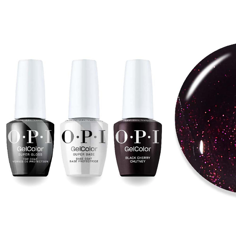 OPI Intelli-Gel Combo - Super Base Coat, Super Gloss Top Coat & I43 Black Cherry Chutney, FREE Nail Sticker - DTK Nail Supply