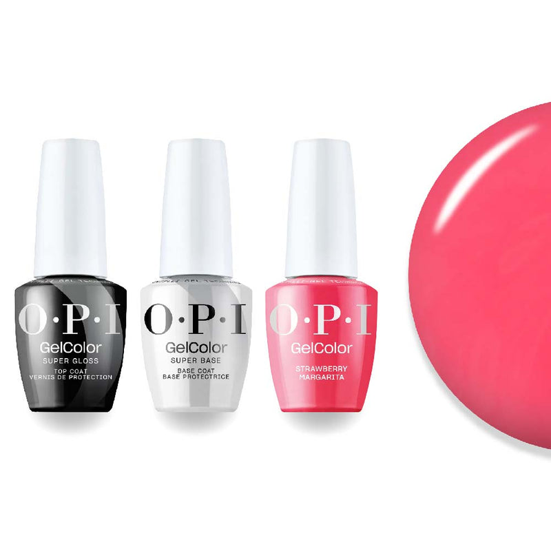 OPI Intelli-Gel Combo - Super Base Coat, Super Gloss Top Coat & M23 Strawberry Margarita, FREE Nail Sticker - DTK Nail Supply