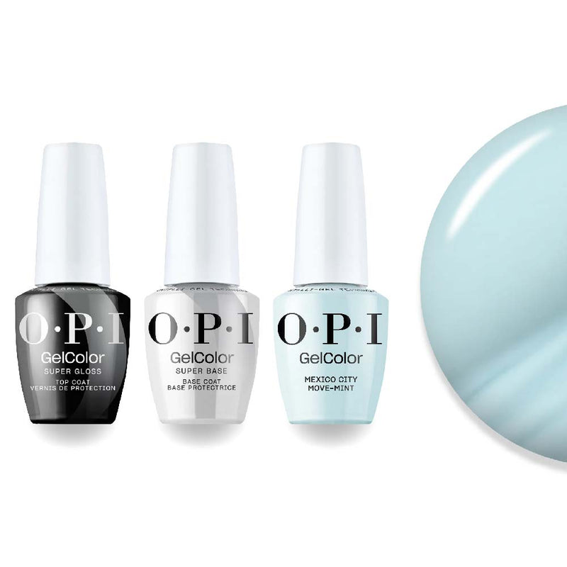 OPI Intelli-Gel Combo - Super Base Coat, Super Gloss Top Coat & M83 Mexico City Move-mint, FREE Nail Sticker - DTK Nail Supply