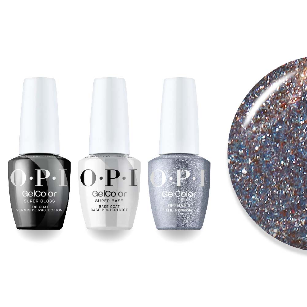 OPI Intelli-Gel Combo - Super Base Coat, Super Gloss Top Coat & MI08 Nails the Runway, FREE Nail Sticker - DTK Nail Supply