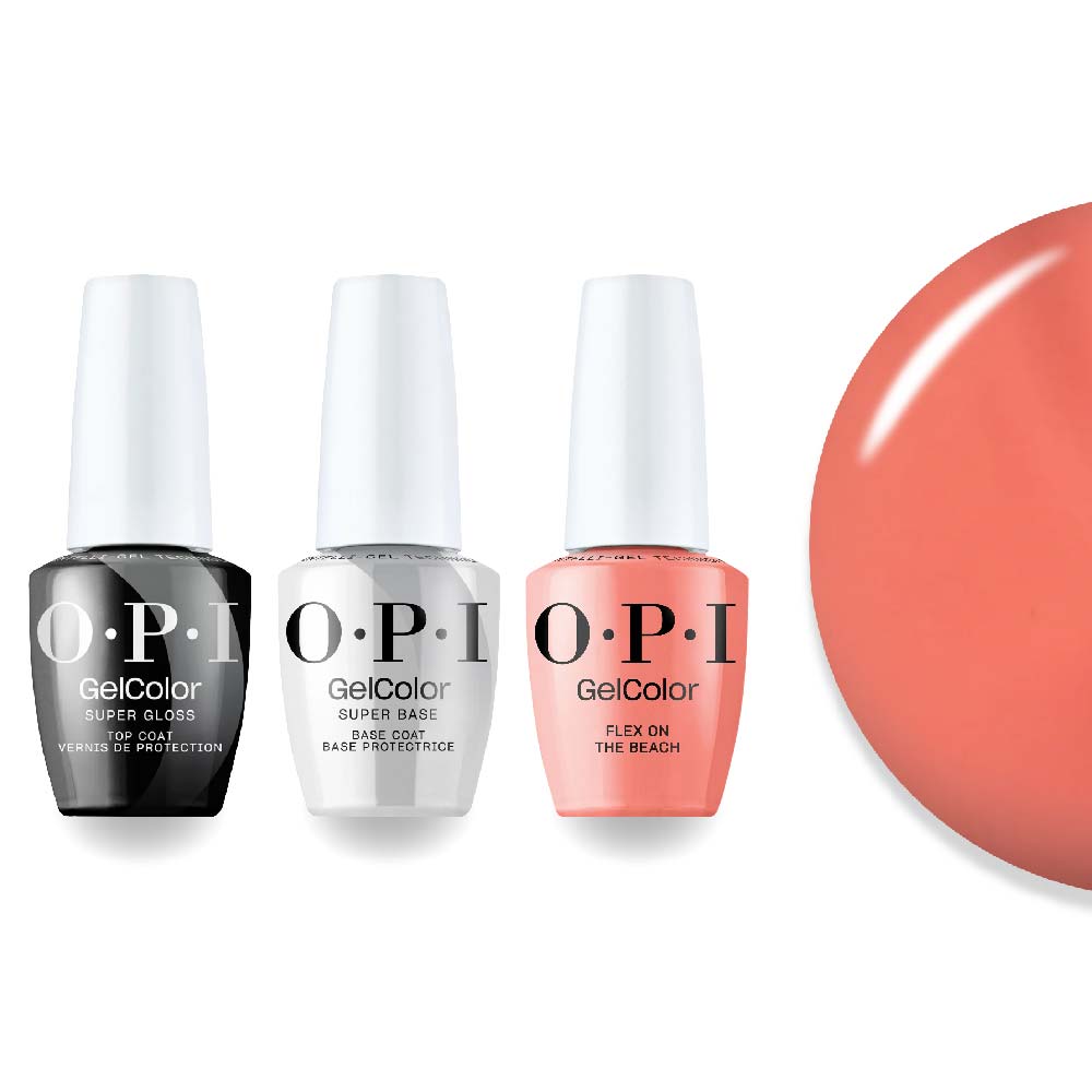 OPI Intelli-Gel Combo - Super Base Coat, Super Gloss Top Coat & P005 Flex On The Beach, FREE Nail Sticker - DTK Nail Supply