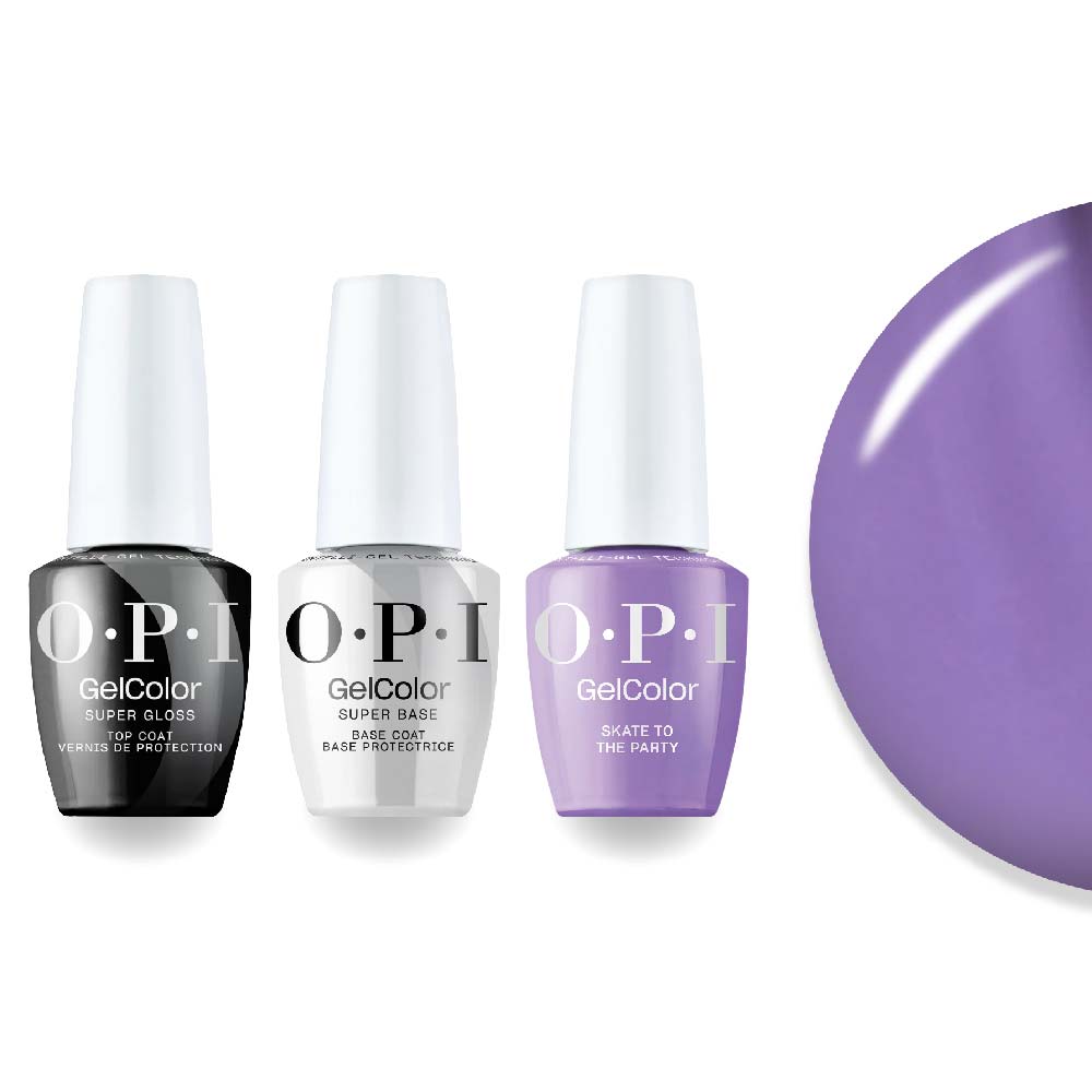 OPI Intelli-Gel Combo - Super Base Coat, Super Gloss Top Coat & P007 Skate to the Party, FREE Nail Sticker - DTK Nail Supply