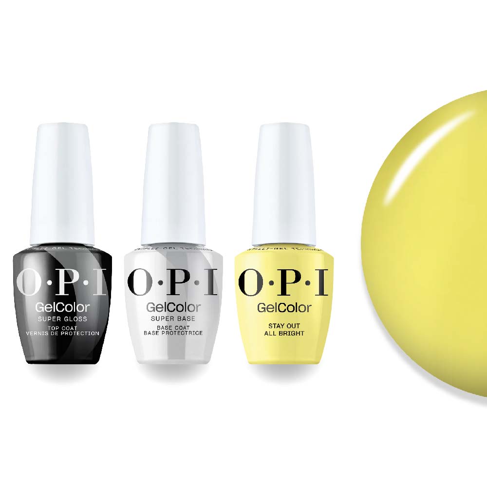 OPI Intelli-Gel Combo - Super Base Coat, Super Gloss Top Coat & P008 Stay Out All Bright, FREE Nail Sticker - DTK Nail Supply