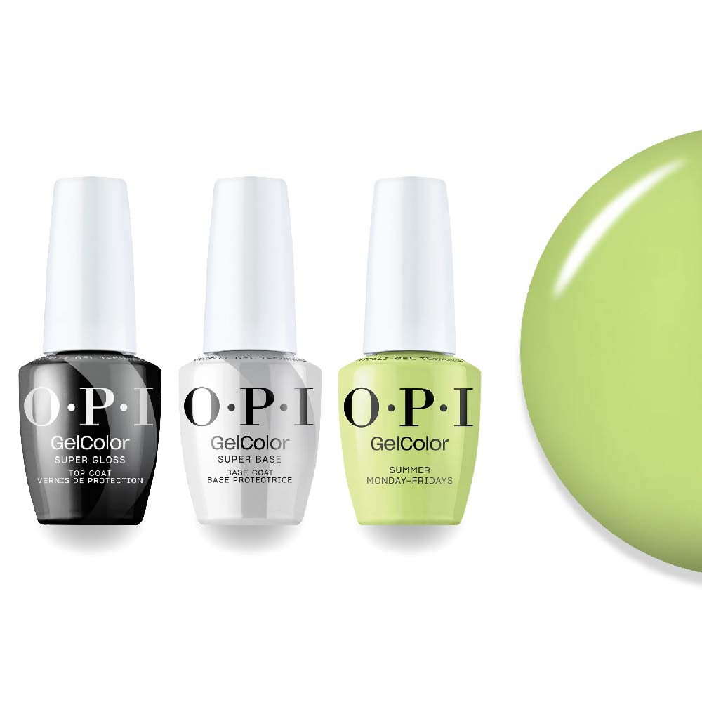 OPI Intelli-Gel Combo - Super Base Coat, Super Gloss Top Coat & P012 Summer Monday-Fridays, FREE Nail Sticker - DTK Nail Supply