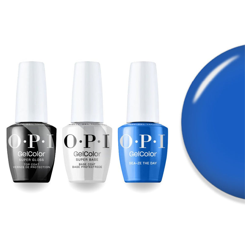 OPI Intelli - Gel Combo - Super Base Coat, Super Gloss Top Coat & S076 Sea - ze The Day - Blue Gel Color (OPI Summer 2026 Collection) - DTK Nail Supply