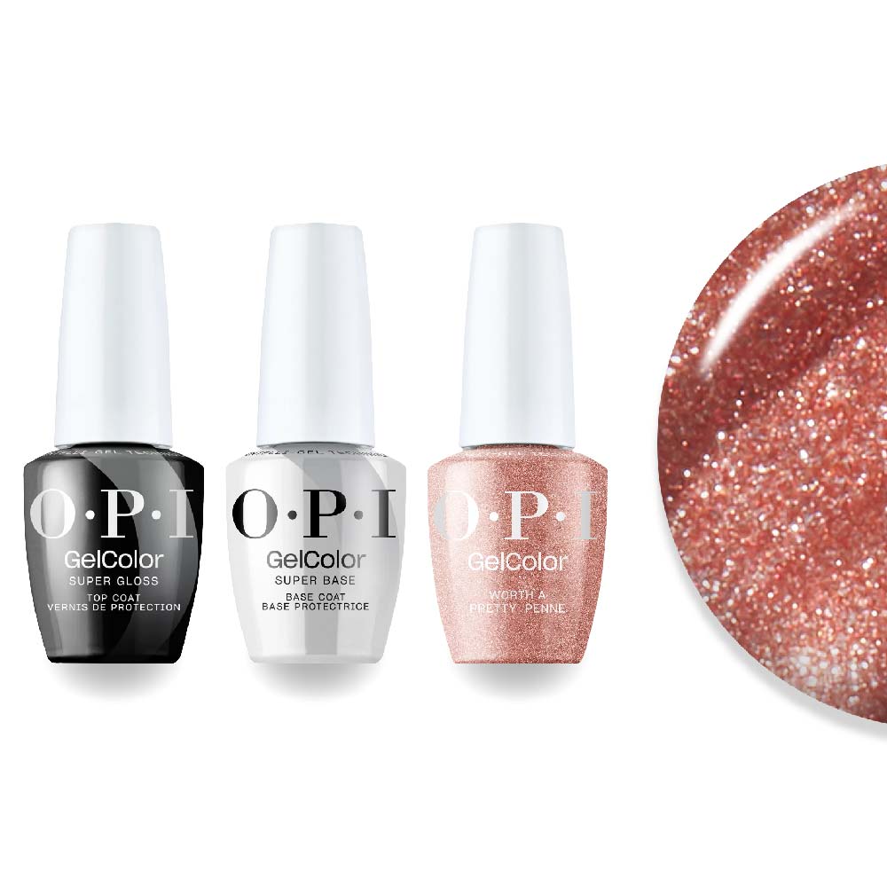 OPI Intelli-Gel Combo - Super Base Coat, Super Gloss Top Coat & V27 Worth a Pretty Penne, FREE Nail Sticker - DTK Nail Supply