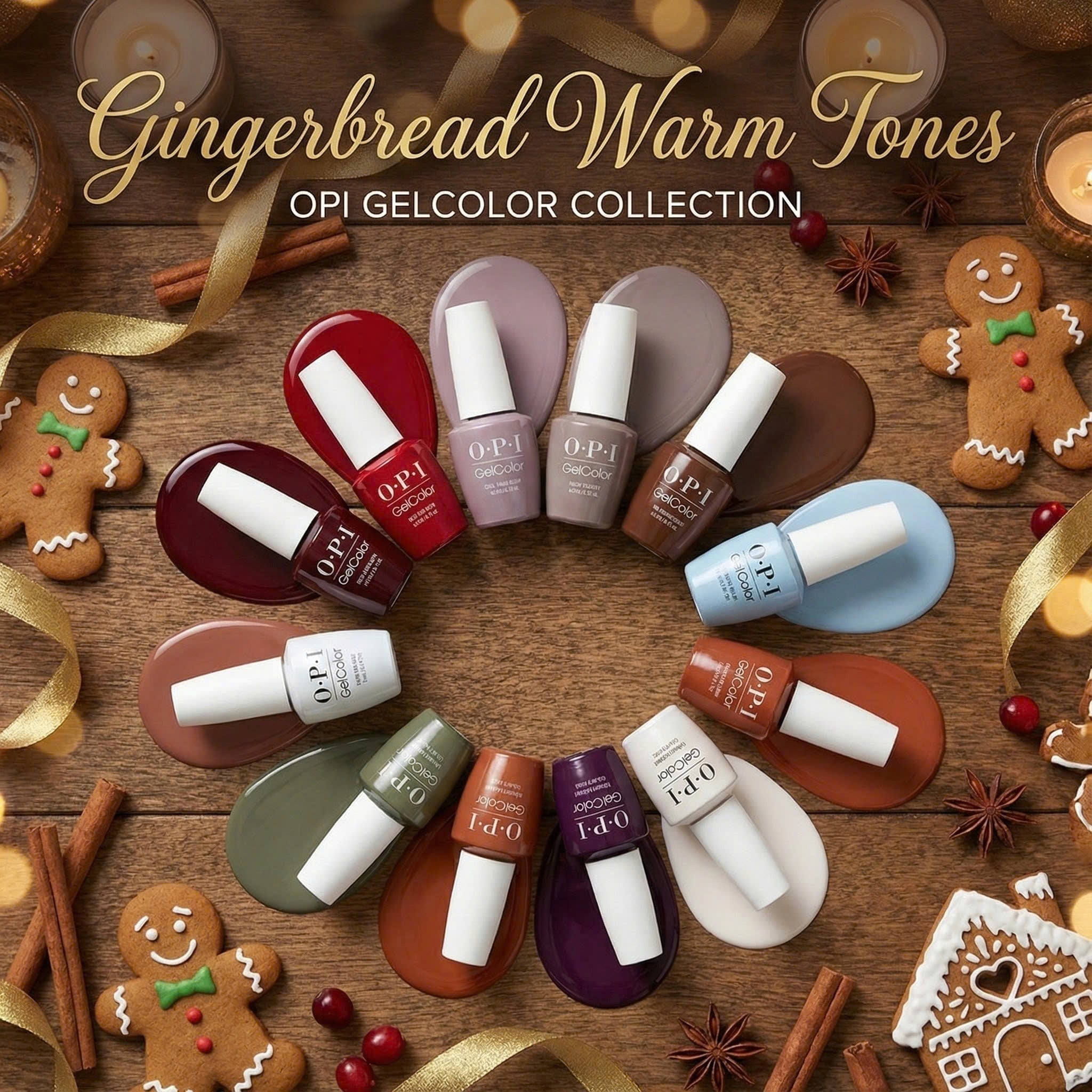 OPI Intelli - Gel - Set 12 Gel Colors - Gel Color 0.5 oz - Gingerbread Warm Tones Collection - DTK Nail Supply