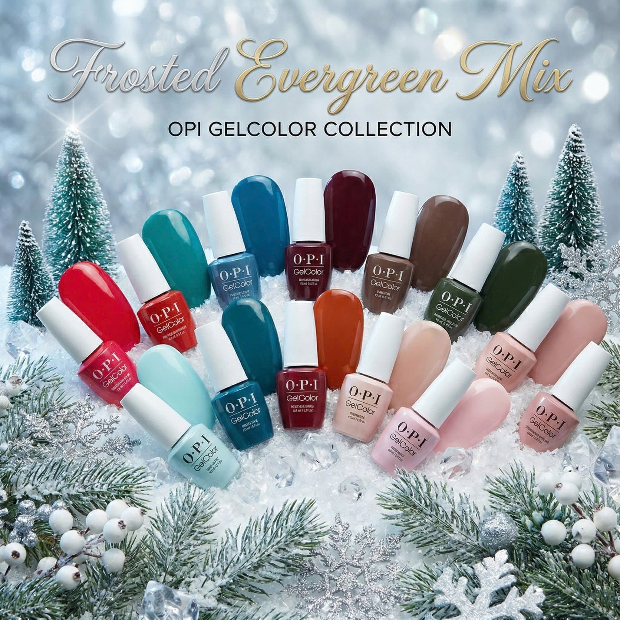 OPI Intelli - Gel - Set 18 Gel Colors - Gel Color 0.5 oz - Frosted Evergreen Mix Collection - DTK Nail Supply