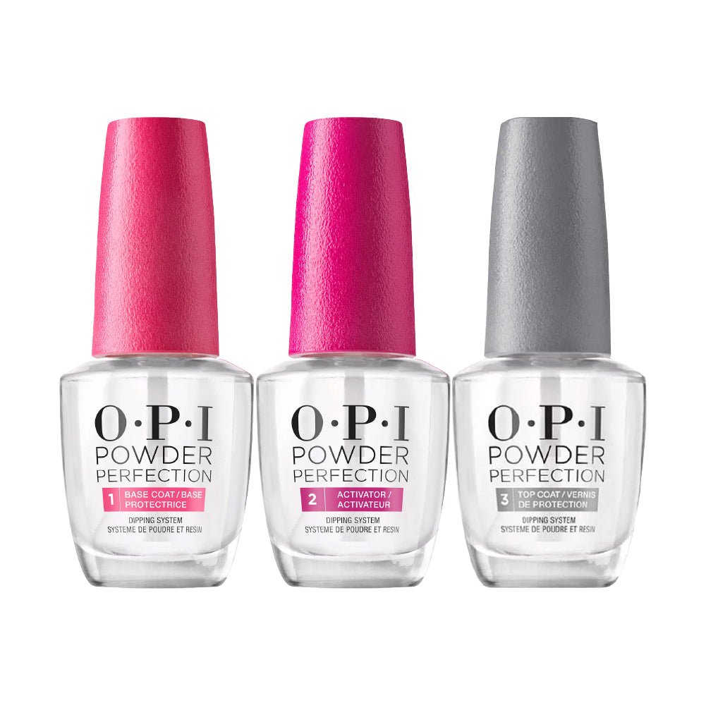 OPI Powder Perfection 3 Steps: Base, Activator, Top Coat - Dipping Essentials Bundle 0.5 oz - DTK Nail Supply
