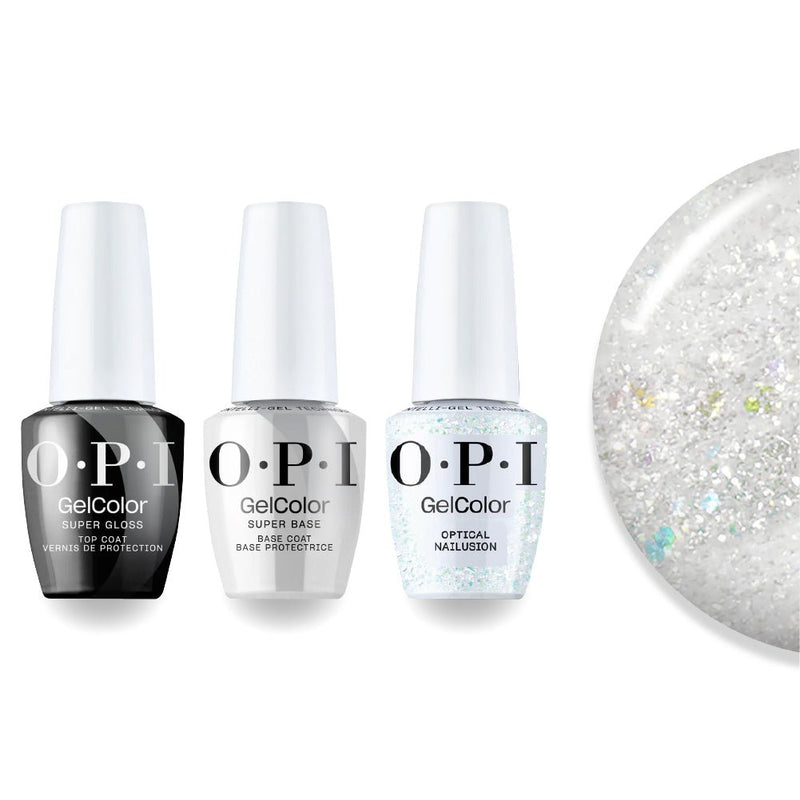 OPI Intelli-Gel Combo - Super Base Coat, Super Gloss Top Coat & E01 Optical Nailusion, FREE Nail Sticker - DTK Nail Supply