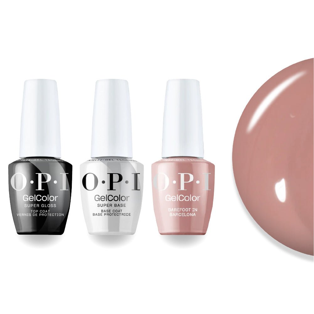 OPI Intelli-Gel Combo - Super Base Coat, Super Gloss Top Coat & E41 Barefoot In Barcelona, FREE Nail Sticker - DTK Nail Supply