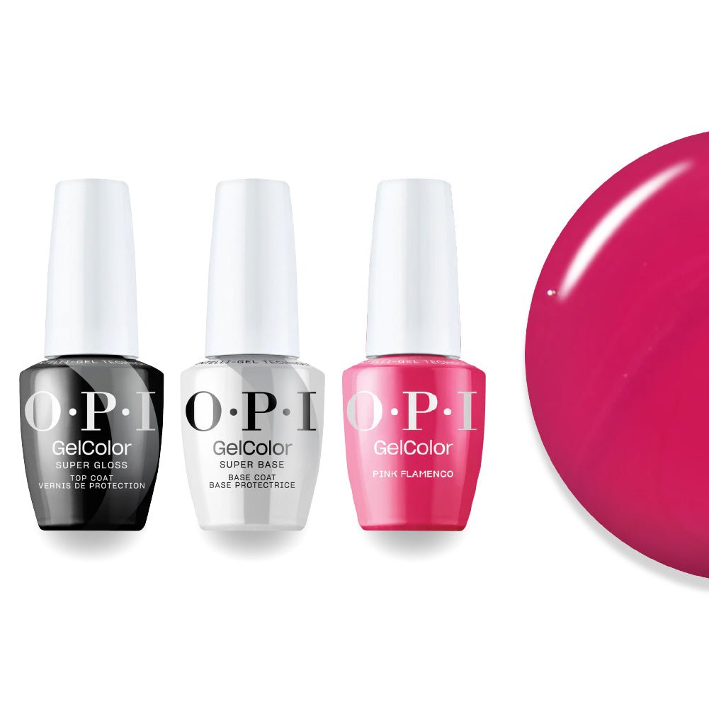 OPI Intelli-Gel Combo - Super Base Coat, Super Gloss Top Coat & E44 Pink Flamenco, FREE Nail Sticker - DTK Nail Supply