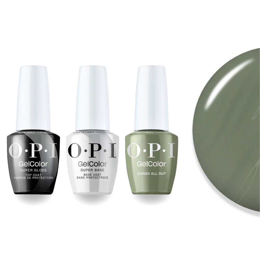 OPI Intelli-Gel Combo - Super Base Coat, Super Gloss Top Coat & F029 Cargo All Out, FREE Nail Sticker - DTK Nail Supply