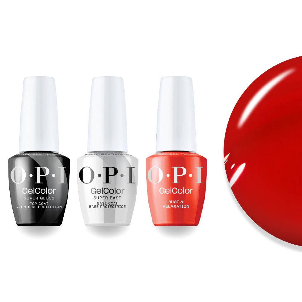 OPI Intelli-Gel Combo - Super Base Coat, Super Gloss Top Coat & F006 Rust & Relaxation, FREE Nail Sticker - DTK Nail Supply