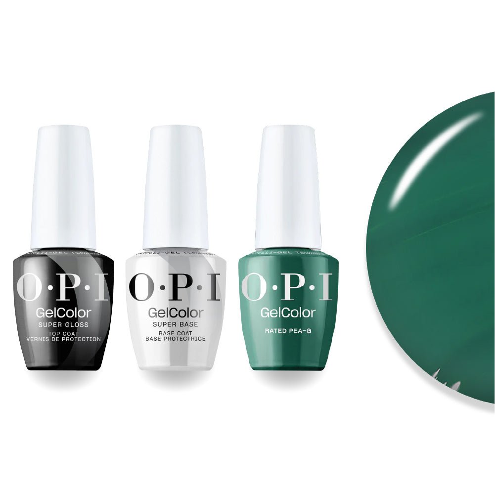 OPI Intelli-Gel Combo - Super Base Coat, Super Gloss Top Coat & H007 Rated Pea-G, FREE Nail Sticker - DTK Nail Supply