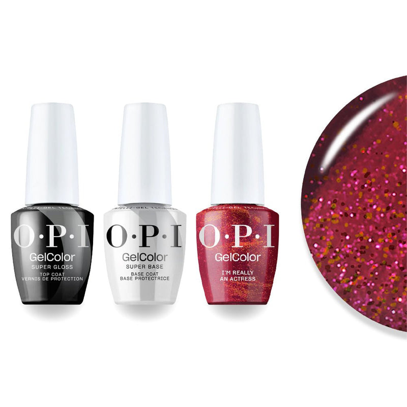 OPI Intelli-Gel Combo - Super Base Coat, Super Gloss Top Coat & H010 Im Really an Actress, FREE Nail Sticker - DTK Nail Supply