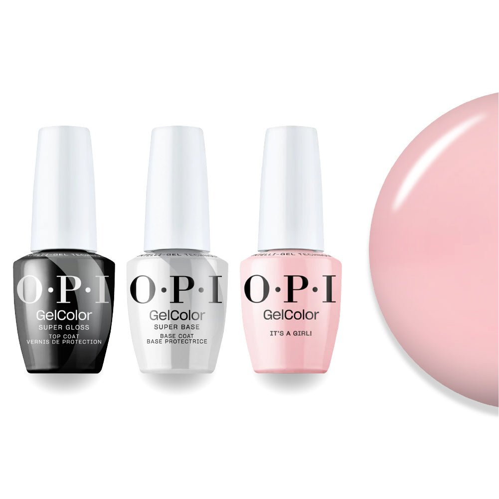 OPI Intelli-Gel Combo - Super Base Coat, Super Gloss Top Coat & H39 It's a Girl, FREE Nail Sticker - DTK Nail Supply