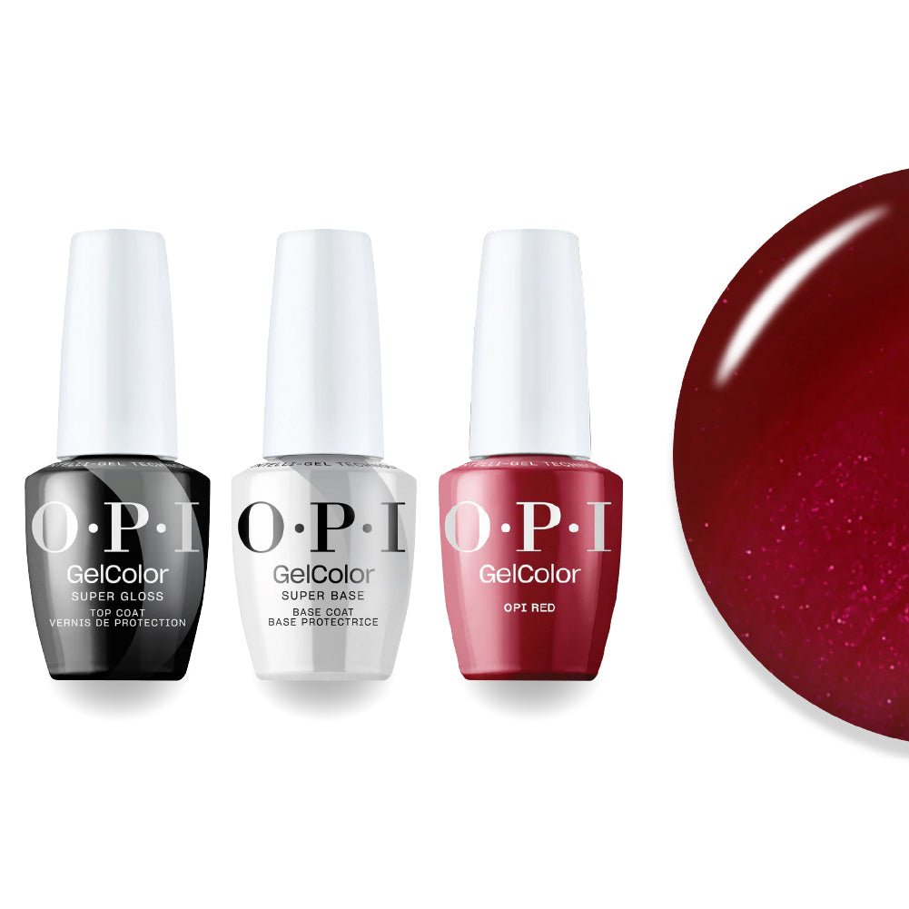 OPI Intelli-Gel Combo - Super Base Coat, Super Gloss Top Coat & L72 OPI Red, FREE Nail Sticker - DTK Nail Supply