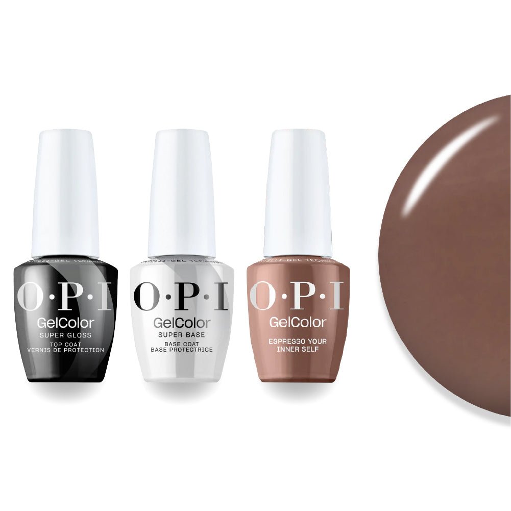 OPI Intelli-Gel Combo - Super Base Coat, Super Gloss Top Coat & LA04 Espresso Your Inner Self, FREE Nail Sticker - DTK Nail Supply